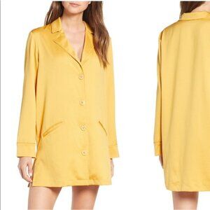 Something Navy Yellow Honey Button Mini Blazer Shirt Dress Size Small